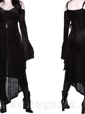 Black Velvet Lace-Up Asymmetrical Goth Dress